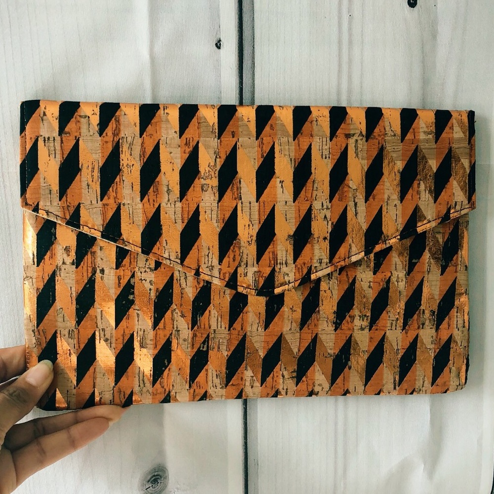 Copper Zig Zag Metallic Envelope Clutch